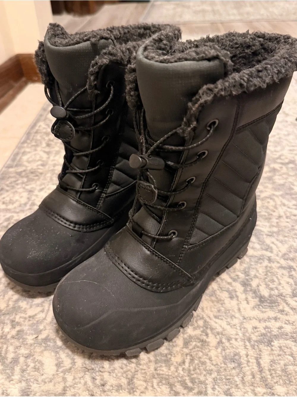 all in motion Kids Black Insulated Snow Boots with Faux Fur Collar
